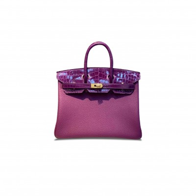 HERMÈS MASTER BIRKIN 25 CROCODILE AND TOGO LEATHER TWO-TONE GOLD BUCKLE H076216CKA4 (25*20*13cm)